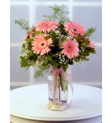   Cam Vazoda Pembe Gerbera Aranjmanı